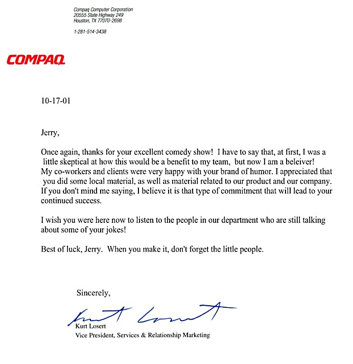 Testimonial from COMPAQ